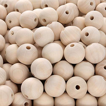 HAKZEON 25mm 300 PCS Natural Wooden Beads for Crafts, Round Spacer Unfinished Loose Wood Beads Set for Assorted Jewellery Making, Garland, Home - WoodArtSupply