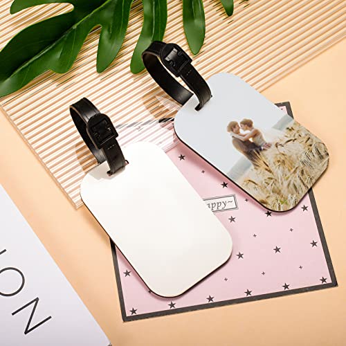 10pcs Sublimation Blanks Luggage Tags with Strap, White Blank Backpack Travel Bag Baggage Tags Double Sided MDF Rectangle Name ID Card Label Tag WACAR