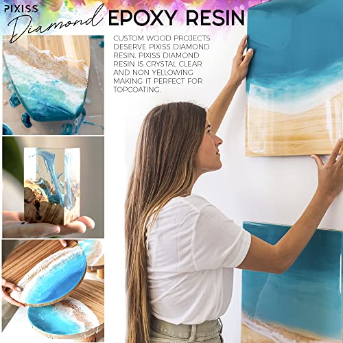 Pixiss Epoxy Resin Kit (1 Gallon Kit) - 2 Part 1:1 Easy Mix, Self-Leveling, Bubble-Free, Crystal Clear - Non Yellowing Art Resin for Jewelry - With - WoodArtSupply