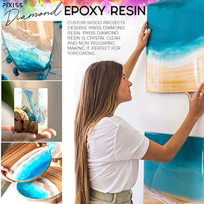 Pixiss Epoxy Resin Kit (1 Gallon Kit) - 2 Part 1:1 Easy Mix, Self-Leveling, Bubble-Free, Crystal Clear - Non Yellowing Art Resin for Jewelry - With - WoodArtSupply