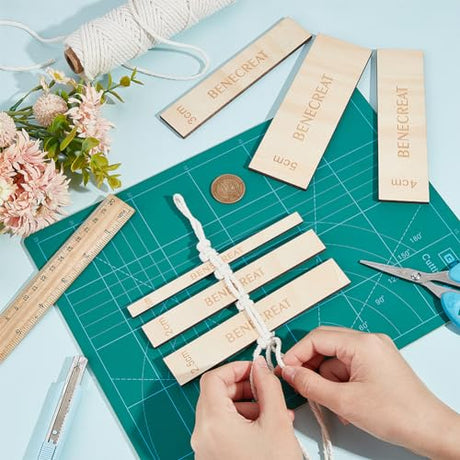 BENECREAT 6 Pcs Wooden Macrame Separator Tool 0.4-2 Inch Spacer Guide Auxiliary Rulers, Spacers Fringe Lace Fibre Support Tools for Making Macrame BENECREAT