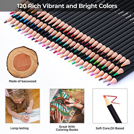 PRINA Art Supplies 120-Color Colored Pencils Set for Adults Coloring Books with Sketchbook, Professional Vibrant Artists Drawing Sketching Blending PRINA