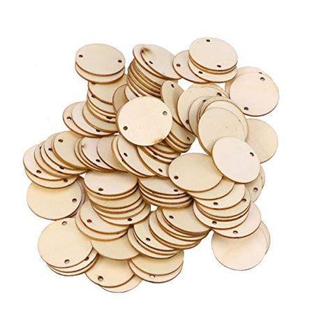 LIOOBO 100PCS Wood Slices for Centerpieces DIY Crafts Wooden Circles Pieces with Holes for Ornaments Unfinished Natural Wooden Circles DIY Pendant LIOOBO