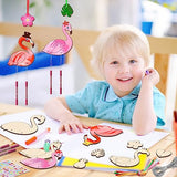 16 Pack Wind Chime Kits for Kids, Make Your Own Summer Flamingos Wind Chime DIY Coloring Heart Flower Pineapple Wooden Arts and Crafts Birthday Gifts TREACLUB