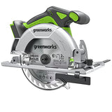 Greenworks 24V Brushless 6-1/2" Circular Saw, 4,800 RPM, Adjustable Cutting Depth 45°/90°, Tool Only Greenworks