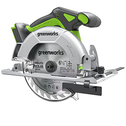 Greenworks 24V Brushless 6-1/2" Circular Saw, 4,800 RPM, Adjustable Cutting Depth 45°/90°, Tool Only