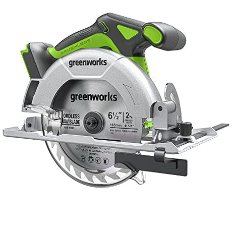 Greenworks 24V Brushless 6-1/2" Circular Saw, 4,800 RPM, Adjustable Cutting Depth 45°/90°, Tool Only Greenworks