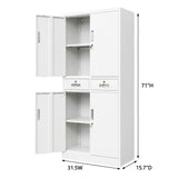 CJF Metal Storage Cabinet with Adjustable Shelves and Drawers, Locking Pantry Storage Cabinet for Office, Garage, Home, School, Utility (White) CJF