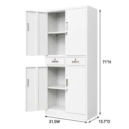 CJF Metal Storage Cabinet with Adjustable Shelves and Drawers, Locking Pantry Storage Cabinet for Office, Garage, Home, School, Utility (White) - WoodArtSupply