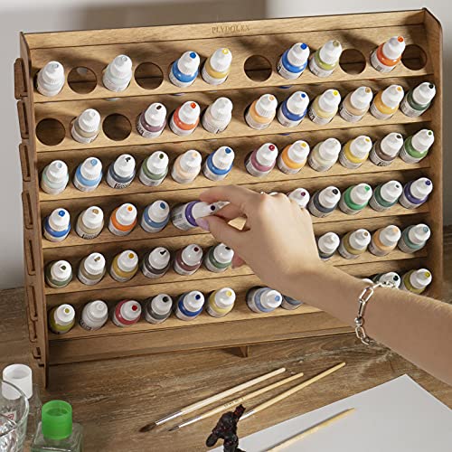 Plydolex Vallejo Paint Rack Organizer with 72 Holes for Miniature Paint Set - Wall-mounted Wooden Craft Paint Storage Rack - Craft Paint Holder Rack - WoodArtSupply