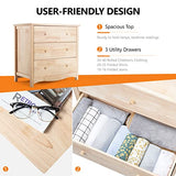 VINGLI Unfinished Natural Solid Wood 3 Drawer Dresser for Bedroom, Farmhouse Dressers & Chests of Drawers Color DIY Rubber Wood Dresser with Full VINGLI
