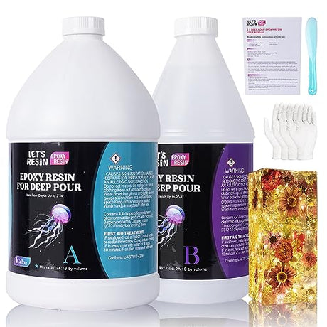 LET'S RESIN EPOXY RESIN Deep Pour Epoxy Resin 1.5 Gallon,2 to 4 Inch Depth Crystal Clear Resin for Flower Preservation,Bubble Free & Low Viscosity LET'S RESIN EPOXY RESIN
