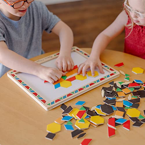 Melissa & Doug Deluxe Wooden Magnetic Pattern Blocks Set - Educational Toy With 120 Magnets and Carrying Case, Multi-color, 1 EA Melissa & Doug
