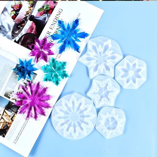 Christmas Resin Molds 8Pcs 3D Ice Crystal Snowflake Silicone Epoxy Resin Mold Soap Keychain Jewelry Casting Silicone Mold for Christmas Tree Home OMDBAGD