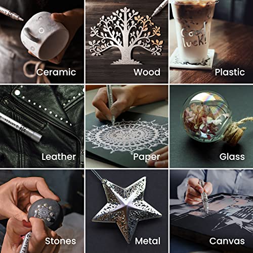 ARTEZA Mirror Chrome Marker Set – 3 Pack, 2.9mm, 5mm & 15mm Nibs, Hi-Gloss Silver Metallic Pens for Eye-Catching Art on Various Surfaces – ARTEZA