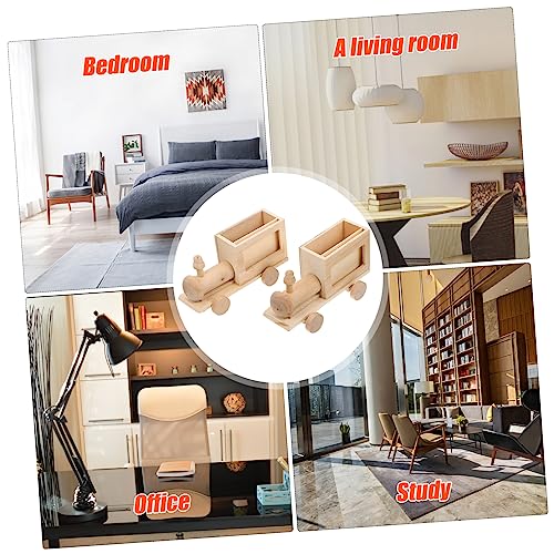 YARNOW 2pcs DIY Train Pen Holder Unfinished Wooden Toys Unfinished Blank Pen Cup Cute Pen Pot Statues Blank Wood Car Unpainted Wood Model Wooden YARNOW