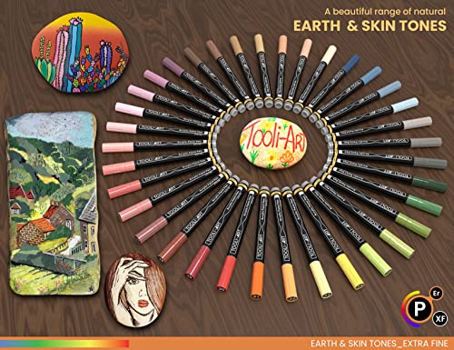 36 Acrylic Paint Pens Skin and Natural Earth Tone Marker Set For Rock Painting, Canvas, Mugs, Glass, Plastic, Wood, Metal, Fabric, Scrapbooking, Most