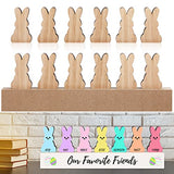 12 Pcs Easter Wood Bunny Cutouts Unfinished Bunny Table Wooden Sign Easter Tabletop Decoration Rabbit Shaped Blank Wooden Signs with 1 Base for Marsui