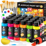 40 PCS Acrylic Paint Set with 12 Brushes, 2 Knives and Palette, 24 Colors (2oz/60ml) Art Craft Paints Gifts for Adults Kids Artists Beginners, Art VigorFun