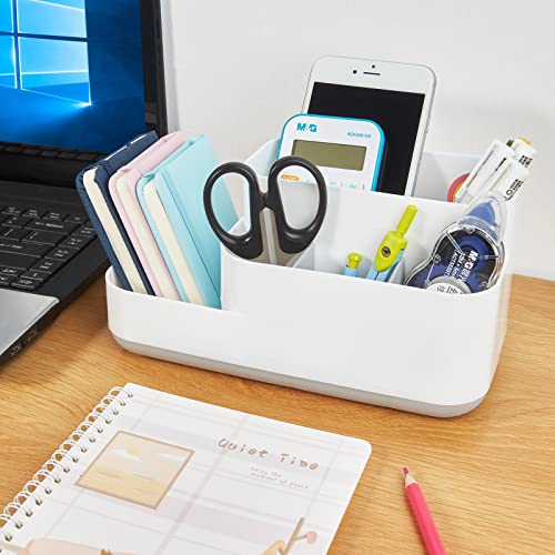 LETURE Desktop Storage Organizer, Pen Pencil Card Holder Box Container for Desk, Office Supplies, Vanity Table (White) - WoodArtSupply