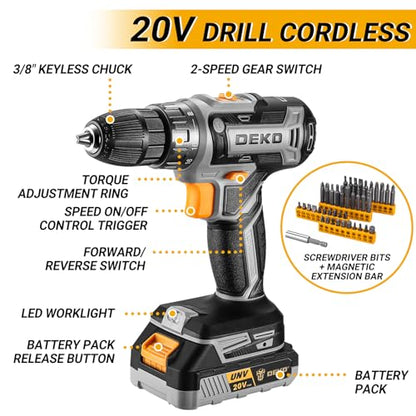 Cordless Drill Tool Kit Set: 20V Power Drill Tool Box with Battery Electric Drill Driver for Men Home Hand Repair Basic Toolbox Tools Sets Drills