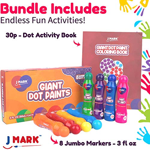 J MARK Jumbo Washable Dot Markers for Toddlers –Dabbers (3 Oz each) with  Educational Activity Book – Dot Markers Washable -Easy Grip Bingo Daubers  for kids, Arts Crafts Dot Markers for Kids 