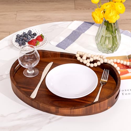 Acacia Wood Serving Tray with Handles, Decorative Ottoman Tray Platter for Breakfast in Bed, Living Room, Coffee Table, Lunch, Dinner, Bathroom, HouseJoy