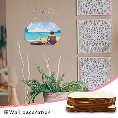 FSWCCK 24 Pieces Unfinished Hanging Wood Sign Blank with Ropes, Rectangle Blank Wood Sign Plain Hanging Craft Door Signs Wall Art Farmhouse Wooden Sign with Rope for Door Wall Art Decoration