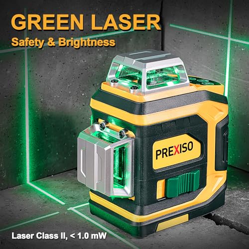 PREXISO Laser Level 3 X 360° with Tripod - Rechargeable Cross Line Leveler, Green Line Laser Level Self Leveling for Construction, Tile, Home Prexiso
