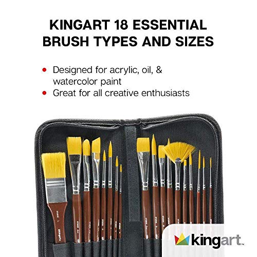 KINGART Fine Art Brush Set + Case - Set Of 18 - WoodArtSupply