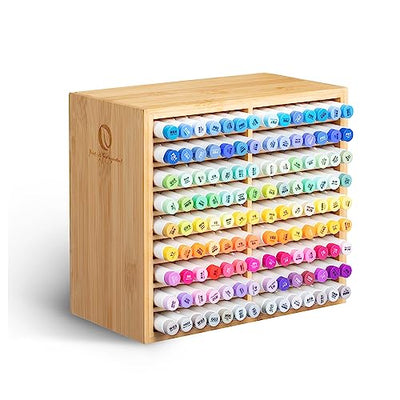 Ohuhu Bamboo Marker Organizer, Wooden Desktop Storage Hold 126 Markers, Markers Pens Pencils Art Brushes Stationary Organizer Pencil Holder with 18