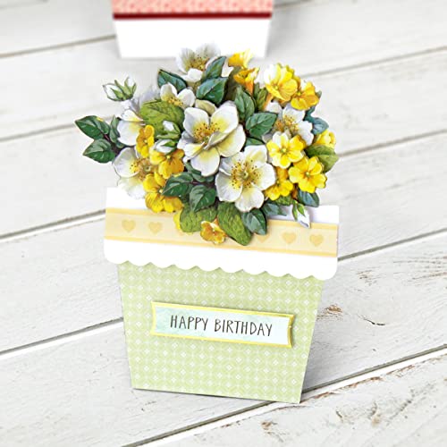 Katy Sue Flower Patch Pots Card Making Kit - Contains 8 Cards, 8 Envelopes, 3 Sheets of Floral Die Cut Decoupage & 2 Sheets of Foiled & Die Cut Katy Sue