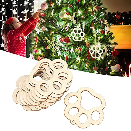 30 Pcs Unfinished Blank Wooden Bear Paw Shape Slices Discs DIY Craft Pieces Small Wooden Piece Embellishments for Wedding Christmas Party Pssopp