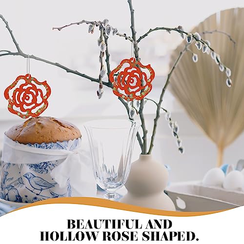 LUOEM 10pcs Hollow Rose Flower Wooden Cutouts Mini Wooden Slices for Patchwork DIY Handmade Crafting Valentine's Day Wedding Party Aniversary Hanging LUOEM