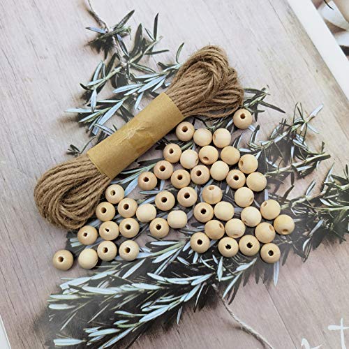 INSPIRELLE 900pcs 10mm Natural Wood Beads Unfinished Round Wooden Loose Beads Wood Spacer Beads with 10M Jute Twine for Craft Making Home Decoration INSPIRELLE
