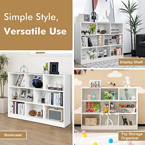 LOKO 3-Tier White Open Shelf Bookcase with 8 Cubes for Bedroom, Living Room, and Kids Room LOKO