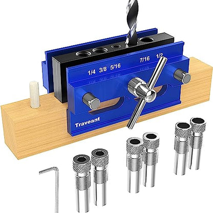 TRAVEANT Self Centering Dowel Jig kit, Drill Guide Bushings Set, Wood Working Tools Drill and Accessories, Adjustable Width Drilling Guide Power Tool - WoodArtSupply