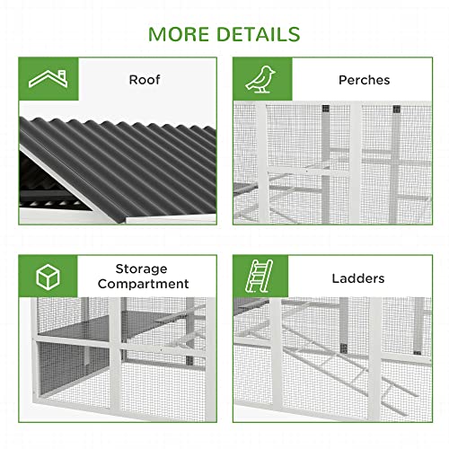 PawHut Wooden Chicken Coop Run for 6-10 Chickens, Hen House Add-On with Storage, Perches, 141.75" x 48" x 61", Gray PawHut