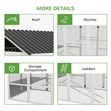 PawHut Wooden Chicken Coop Run for 6-10 Chickens, Hen House Add-On with Storage, Perches, 141.75" x 48" x 61", Gray PawHut