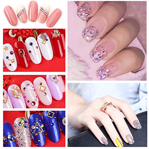 editTime 5000 Pieces (5 Boxes) Shiny Colorful Nail Art Rhinestones Nail Stone Gems Design Kit and 4 sheets flower nail art stickers with a Curved - WoodArtSupply