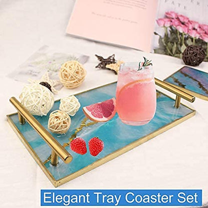 RESINWORLD Resin Tray Mold, 1Pc Thick Rectangle Tray Mold with 4 Pack Square Coaster Molds + 1 Pcs Large Resin Tray Mold + 4 Pack Geode Agate Coaster