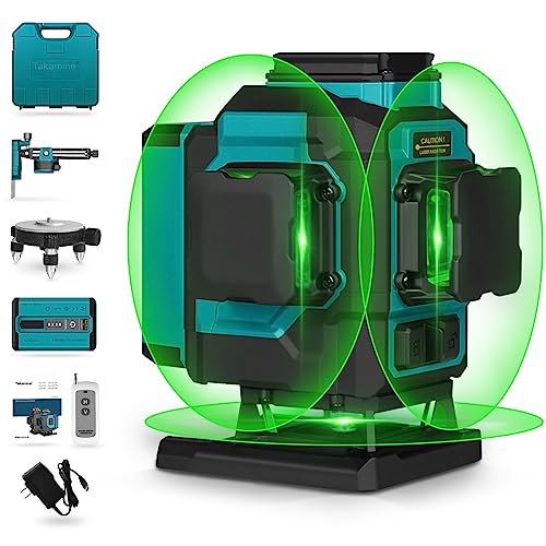 Takamine 3x360° 12 Lines Self Leveling Floor Green Laser Level, Craftman Laser Level for Construction/Picture Hanging/Floor/Tile with Remote - WoodArtSupply