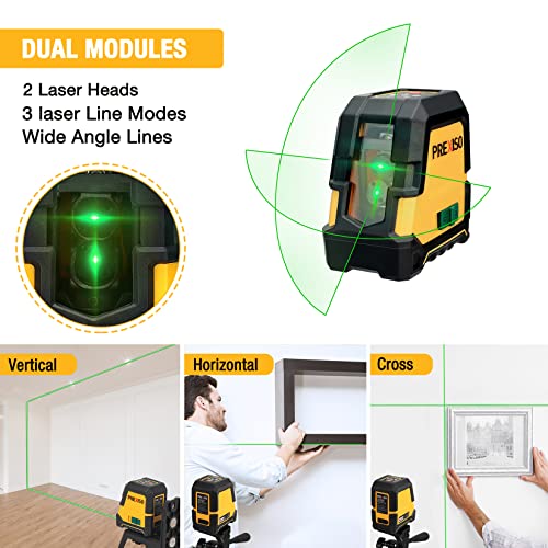 PREXISO Laser Level Self Leveling - 100Ft Rechargeable Cross Line Laser, Green Line leveler Tool for Construction, Floor Tile, Home Renovation with Prexiso