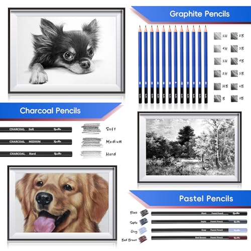 Art Supplies, Sketching & Drawing Pencils Art Kit with 2 Sketch Pads, Professional Artists Drawing Supplies Set Includes Graphite, Charcoals, Kneaded VigorFun