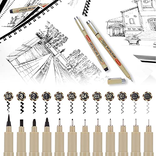 GETHPEN Black Micro-Pen Fineliner Ink Pens, Waterproof Archival Ink, Drawing Pens, Artist Illustration Pens, Multiliner, for Art Watercolor, GETHPEN
