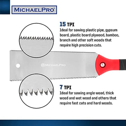 MichaelPro Japanese Pull Saw, 10 Inch Double Edge Hand Saw for Wood Working, Japanese Ryoba Saw Flush Cut Saw Woodworking Tools with Corrosion - WoodArtSupply