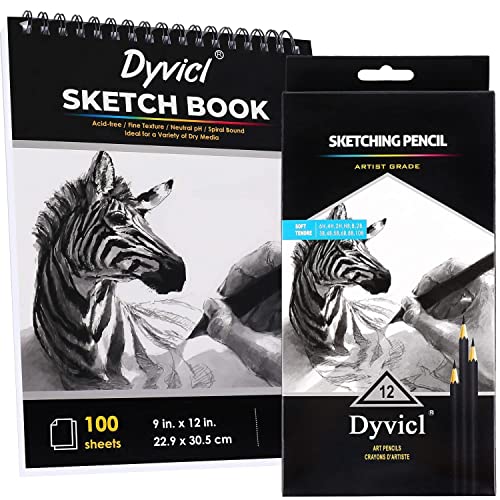 Dyvicl Drawing Sketching Pencil Set and Sketch Pad 9"x12" - WoodArtSupply