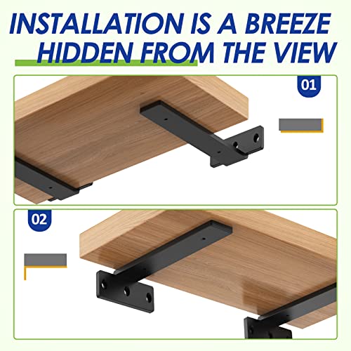 WENGUS Floating Shelf Bracket, 6 Inch Heavy Duty Hidden Shelf Brackets for Floating Wood Shelves, Black Metal L Bracket for DIY Kitchen Farmhouse Wengus