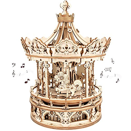ROKR 3D Wooden Puzzles Music Box - DIY Model Building Kit Mechanical Merry-go-Round Exquisite Display Gifts for Teens Man/Woman Family ROKR