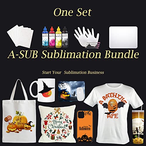 A-SUB Sublimation Paper 125gsm and Sublimation Ink Bundle Kit for Heat Transfer on Tumblers, Tee shirt, Mugs,etc. to Personalize your Holiday Gift